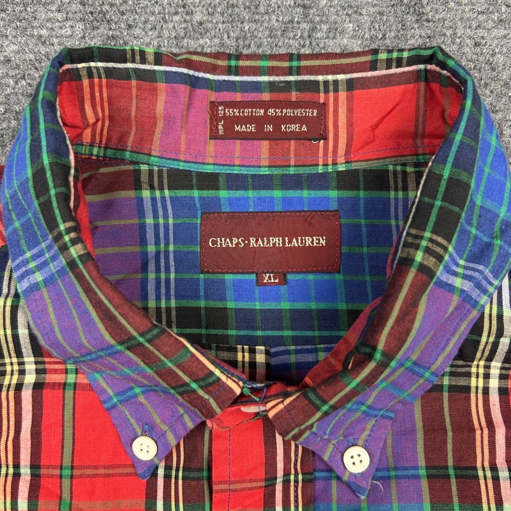 VTG Chaps Ralph Lauren Shirt Mens XL Multi Plaid Button Down Long Sleeve 80s 90s - Picture 4 of 11